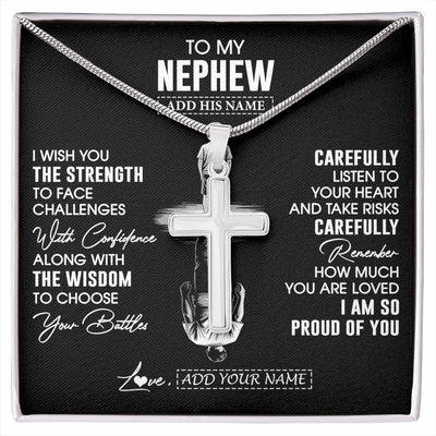 Stainless Cross Necklace Stainless Steel | 1 | Personalized To My Nephew Gifts Necklace From Aunt Uncle I Wish You The Strength Aunt Nephew Birthday Gifts Christmas Graduation Custom Gift Box Message Card | https://siriusteestore.