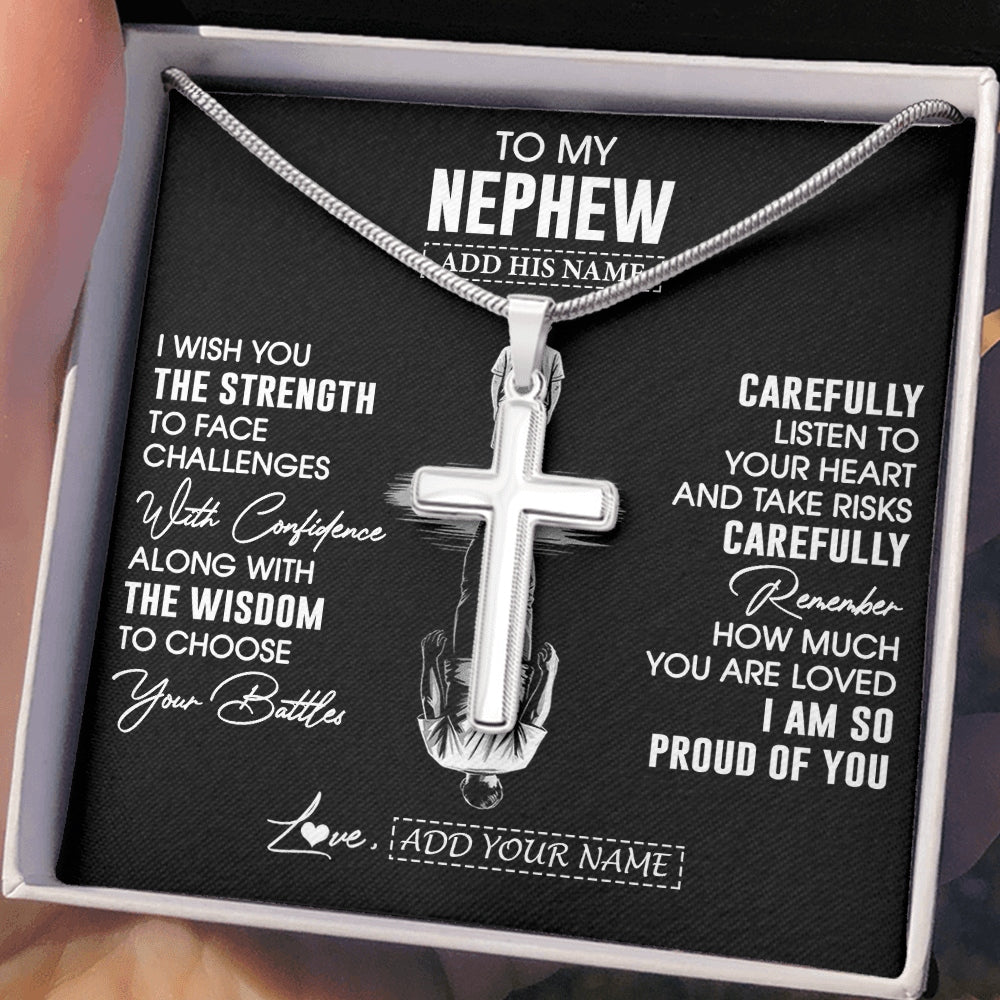 Stainless Cross Necklace Stainless Steel | 2 | Personalized To My Nephew Gifts Necklace From Aunt Uncle I Wish You The Strength Aunt Nephew Birthday Gifts Christmas Graduation Custom Gift Box Message Card | https://siriusteestore.