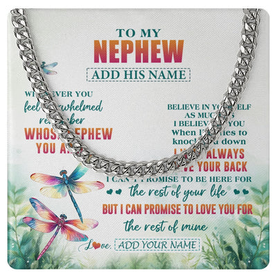 Cuban Link Chain Necklace Stainless Steel | 1 | Personalized To My Nephew Gifts Necklace From Aunt Uncle Whenever You Feel Dragonfly Nephew Birthday Gifts Graduation Christmas Custom Gift Box Message Card | https://siriusteestore.