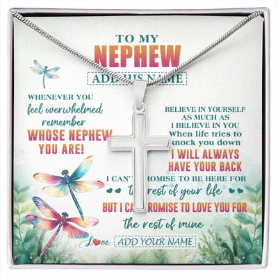 Stainless Cross Necklace Stainless Steel | 1 | Personalized To My Nephew Gifts Necklace From Aunt Uncle Whenever You Feel Dragonfly Nephew Birthday Gifts Graduation Christmas Custom Gift Box Message Card | https://siriusteestore.