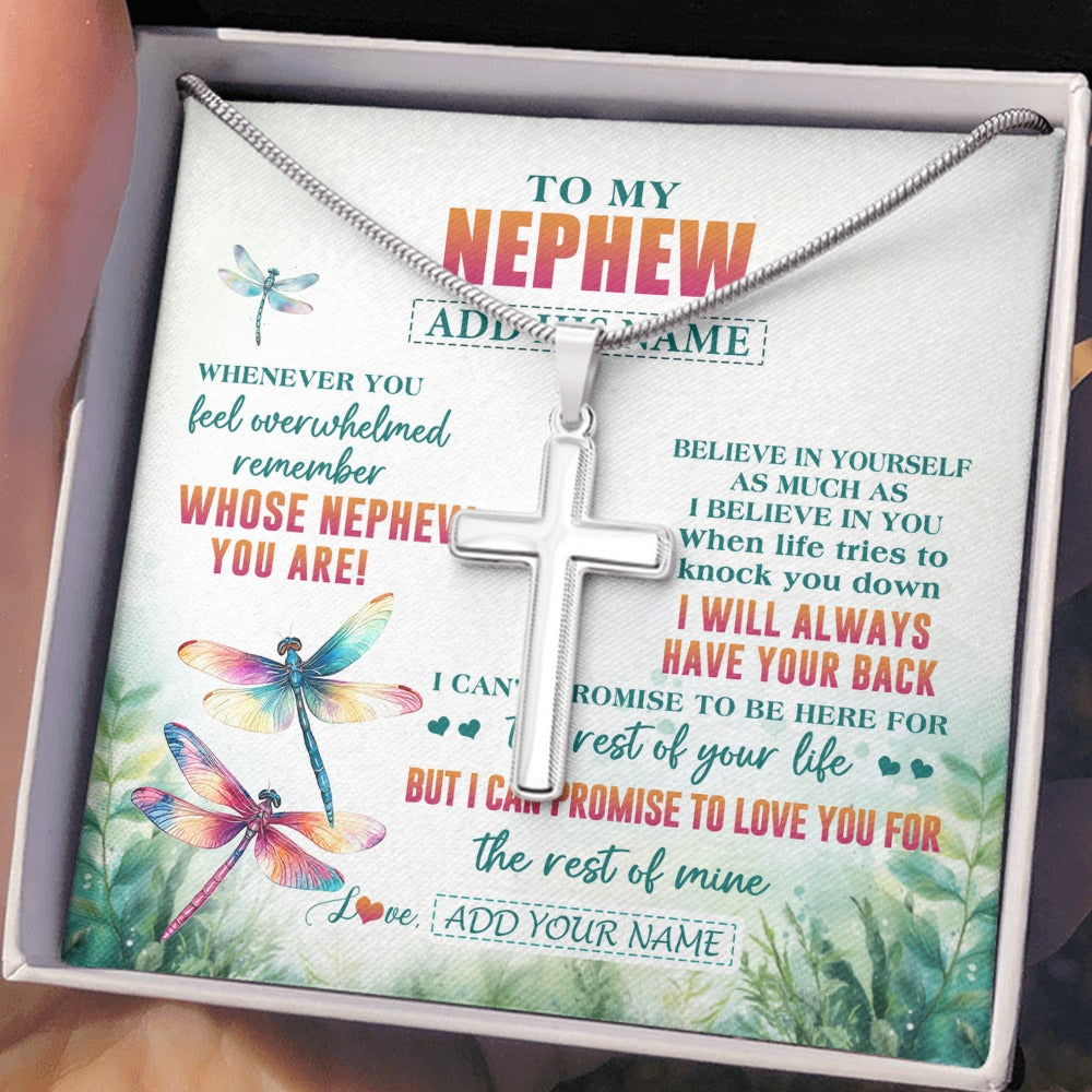 Stainless Cross Necklace Stainless Steel | 2 | Personalized To My Nephew Gifts Necklace From Aunt Uncle Whenever You Feel Dragonfly Nephew Birthday Gifts Graduation Christmas Custom Gift Box Message Card | https://siriusteestore.