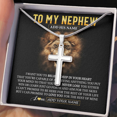 Stainless Cross Necklace Stainless Steel | 2 | Personalized To My Nephew Gifts Necklace From Uncle Aunt Believe In Your Heart Lion Nephew Birthday Gifts Graduation Christmas Custom Gift Box Message Card | https://siriusteestore.