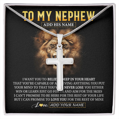 Stainless Cross Necklace Stainless Steel | 1 | Personalized To My Nephew Gifts Necklace From Uncle Aunt Believe In Your Heart Lion Nephew Birthday Gifts Graduation Christmas Custom Gift Box Message Card | https://siriusteestore.