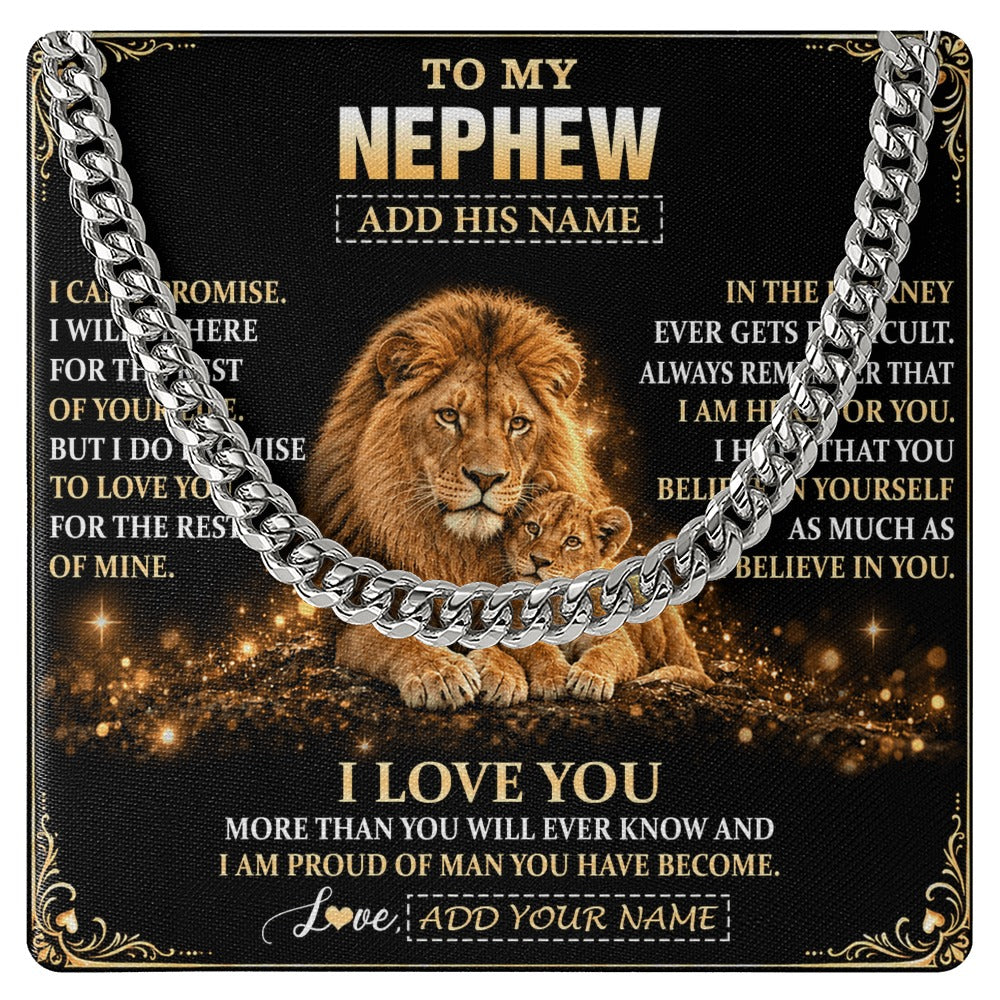 Cuban Link Chain Necklace Stainless Steel | 1 | Personalized To My Nephew Gifts Necklace From Uncle To Nephew Birthday Gifts Love You Forever Lion Graduation Christmas Custom Gift Box Message Card | https://siriusteestore.