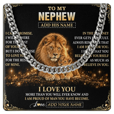Cuban Link Chain Necklace Stainless Steel | 1 | Personalized To My Nephew Gifts Necklace From Uncle To Nephew Birthday Gifts Love You Forever Lion Graduation Christmas Custom Gift Box Message Card | https://siriusteestore.
