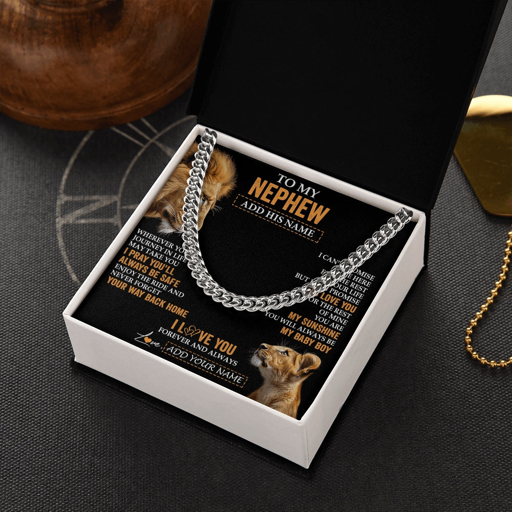 Cuban Link Chain Necklace Stainless Steel | 2 | Personalized To My Nephew Gifts Necklace From Uncle Wherever Your Journey In Life Lion Nephew Birthday Gifts Christmas Custom Gift Box Message Card | https://siriusteestore.
