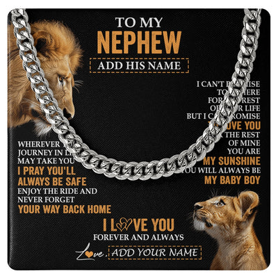 Cuban Link Chain Necklace Stainless Steel | 1 | Personalized To My Nephew Gifts Necklace From Uncle Wherever Your Journey In Life Lion Nephew Birthday Gifts Christmas Custom Gift Box Message Card | https://siriusteestore.