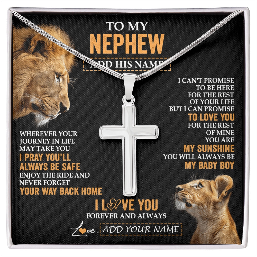 Stainless Cross Necklace Stainless Steel | 1 | Personalized To My Nephew Gifts Necklace From Uncle Wherever Your Journey In Life Lion Nephew Birthday Gifts Christmas Custom Gift Box Message Card | https://siriusteestore.