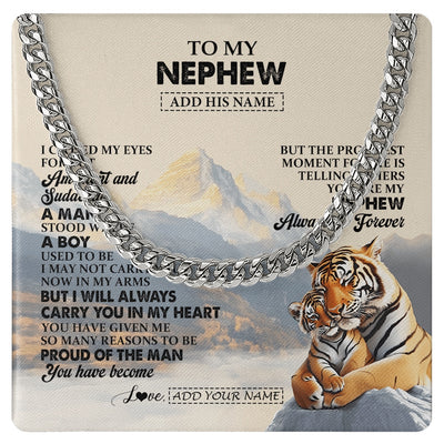 Cuban Link Chain Necklace Stainless Steel | 1 | Personalized To My Nephew Gifts Necklace Tiger From Aunt Uncle Auntie You Are My Nephew Birthday Gifts Graduation Christmas Custom Gift Box Message Card | https://siriusteestore.