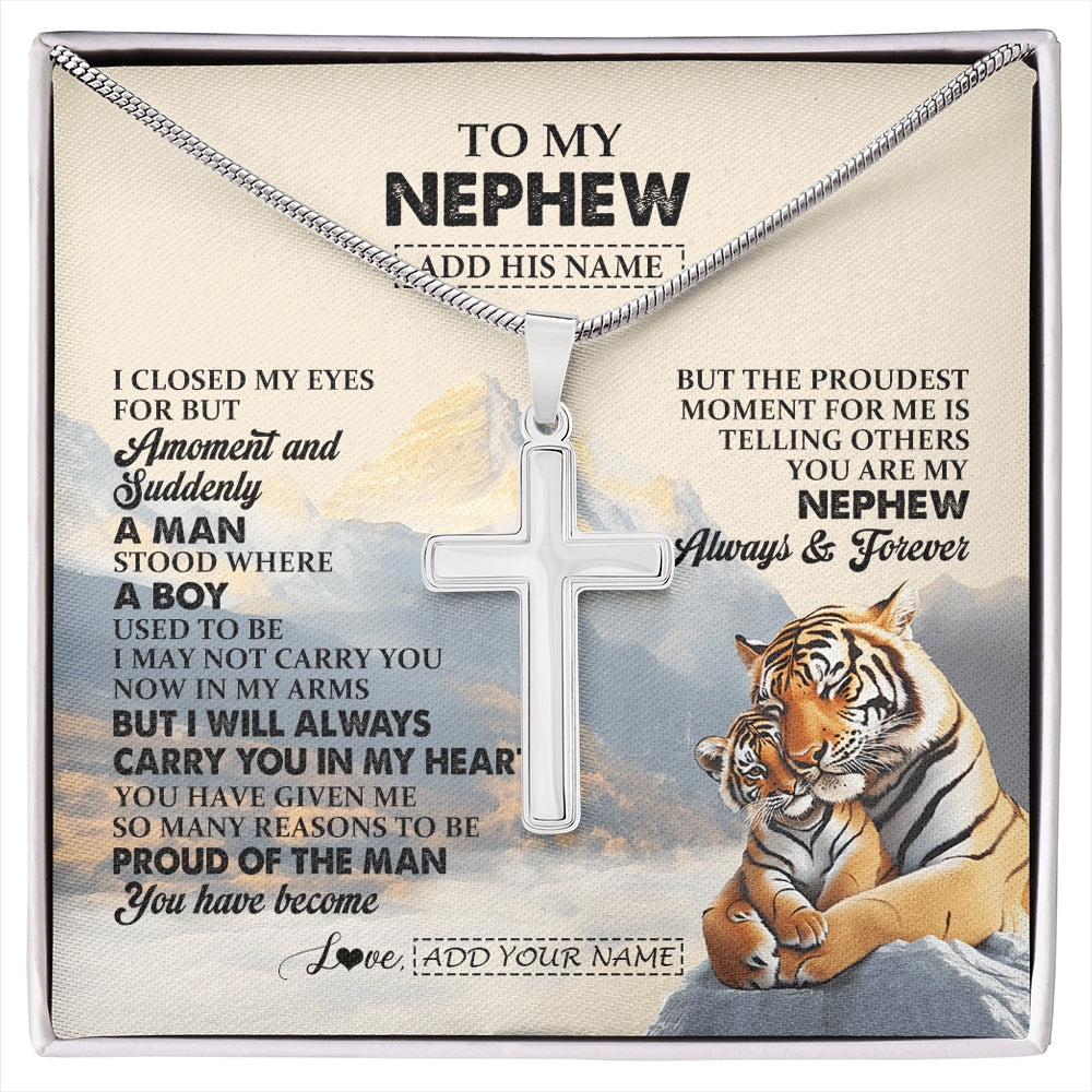 Stainless Cross Necklace Stainless Steel | 1 | Personalized To My Nephew Gifts Necklace Tiger From Aunt Uncle Auntie You Are My Nephew Birthday Gifts Graduation Christmas Custom Gift Box Message Card | https://siriusteestore.