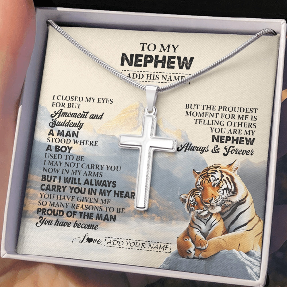 Stainless Cross Necklace Stainless Steel | 2 | Personalized To My Nephew Gifts Necklace Tiger From Aunt Uncle Auntie You Are My Nephew Birthday Gifts Graduation Christmas Custom Gift Box Message Card | https://siriusteestore.