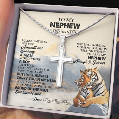 Stainless Cross Necklace Stainless Steel | 2 | Personalized To My Nephew Gifts Necklace Tiger From Aunt Uncle Auntie You Are My Nephew Birthday Gifts Graduation Christmas Custom Gift Box Message Card | https://siriusteestore.