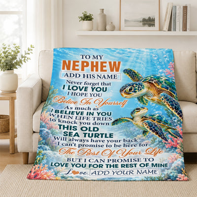 Personalized To My Nephew Gifts Sea Turtle From Aunt Uncle Blanket Never Forget I Love You Nephew Birthday Gift Graduation Christmas Custom Fleece Blanket | siriusteestore