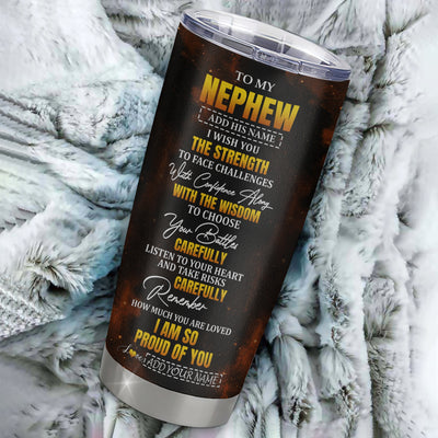 Personalized To My Nephew Gifts Tumbler From Aunt Uncle I Wish You The Strength Eagle Nephew Birthday Gifts Christmas Graduation Custom Stainless Steel Travel Mug | siriusteestore