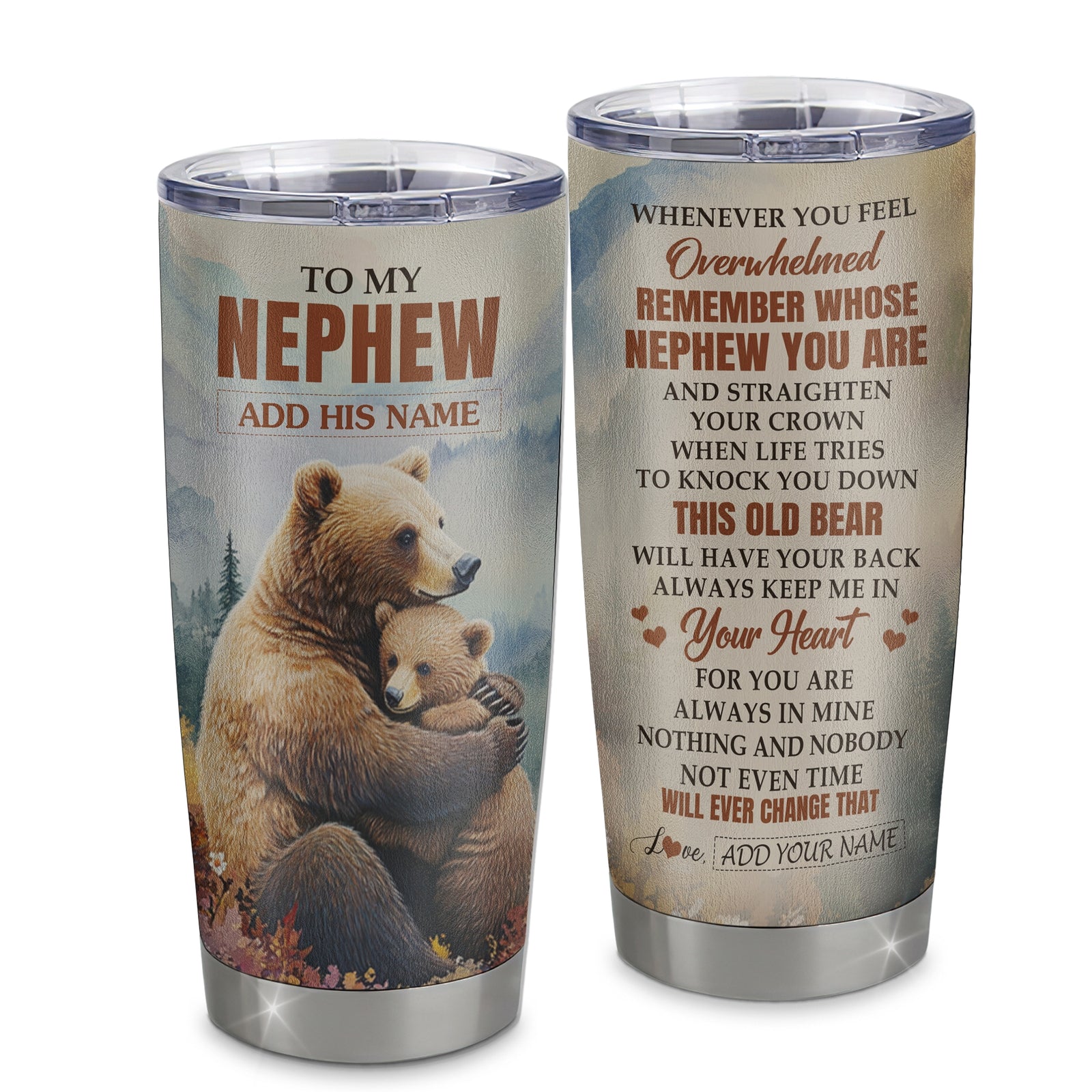 Personalized To My Nephew Gifts Tumbler From Aunt Uncle Whenever Bear Unique Birthday Gifts For Nephew Graduation Christmas Custom Stainless Steel Cup Travel Mug | siriusteestore
