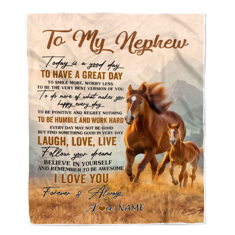 Personalized To My Nephew Horse Blanket From Aunt Uncle Auntie Every Day Laugh Love Live Nephew Birthday Gifts Christmas Customized Fleece Throw Blanket | siriusteestore