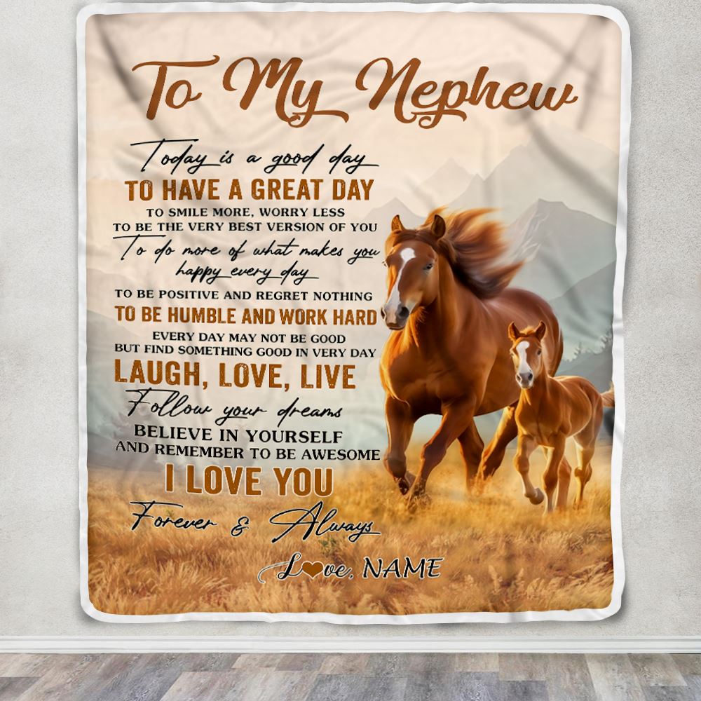 Personalized To My Nephew Horse Blanket From Aunt Uncle Auntie Every Day Laugh Love Live Nephew Birthday Gifts Christmas Customized Fleece Throw Blanket | siriusteestore