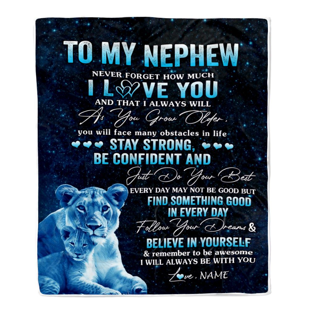 Personalized To My Nephew I Love You Forever Blanket From Aunt Auntie Lion Nephew Birthday Gifts Graduation Christmas Customized Fleece Throw Blanket | siriusteestore