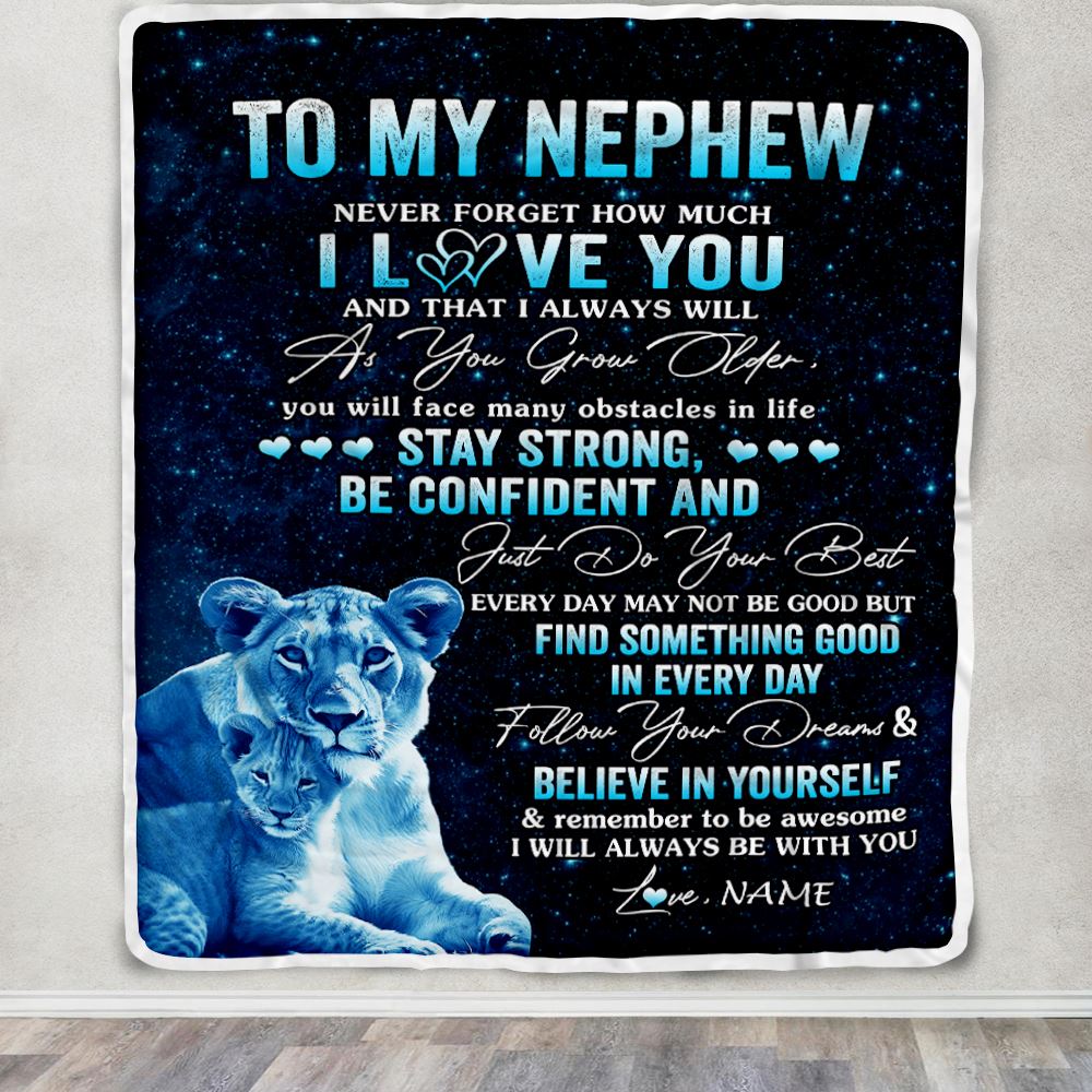 Personalized To My Nephew I Love You Forever Blanket From Aunt Auntie Lion Nephew Birthday Gifts Graduation Christmas Customized Fleece Throw Blanket | siriusteestore