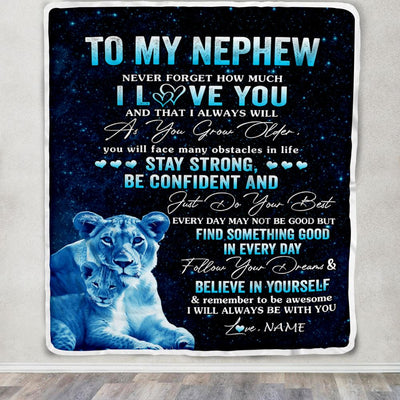 Personalized To My Nephew I Love You Forever Blanket From Aunt Auntie Lion Nephew Birthday Gifts Graduation Christmas Customized Fleece Throw Blanket | siriusteestore