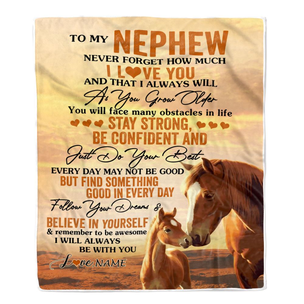 Personalized To My Nephew I Love You Forever Blanket From Aunt Auntie Uncle Horse Nephew Birthday Gifts Graduation Christmas Customized Fleece Blanket | siriusteestore