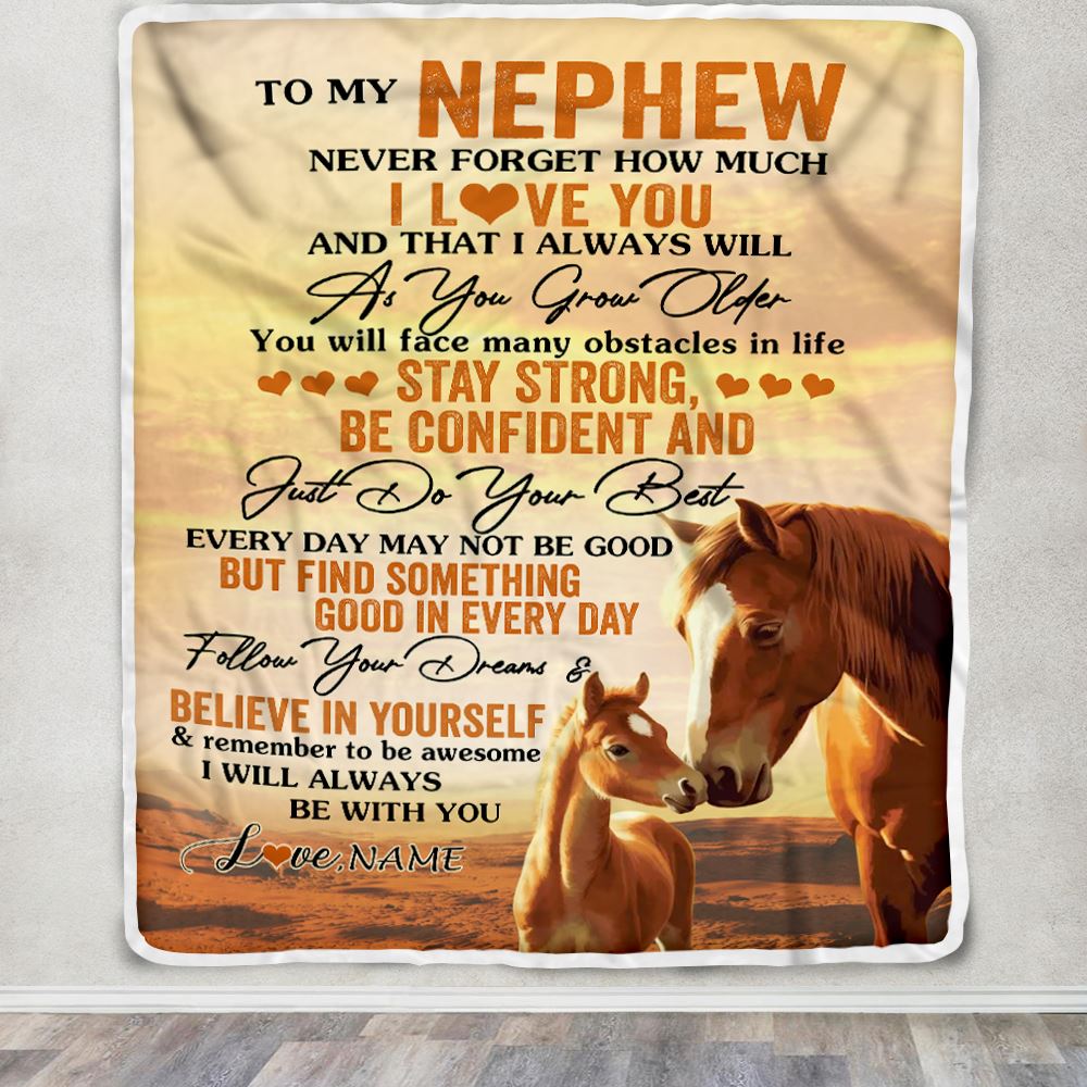 Personalized To My Nephew I Love You Forever Blanket From Aunt Auntie Uncle Horse Nephew Birthday Gifts Graduation Christmas Customized Fleece Blanket | siriusteestore