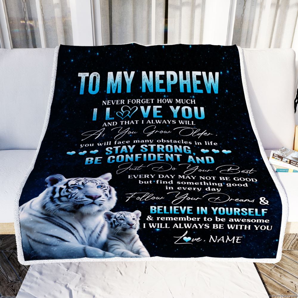 Personalized To My Nephew I Love You Forever Blanket From Aunt Auntie Uncle White Tiger Nephew Birthday Gifts Graduation Christmas Customized Fleece Blanket | siriusteestore
