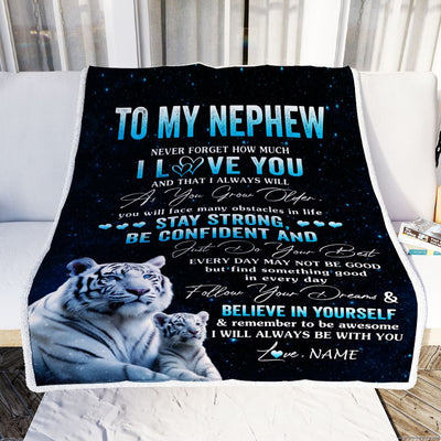 Personalized To My Nephew I Love You Forever Blanket From Aunt Auntie Uncle White Tiger Nephew Birthday Gifts Graduation Christmas Customized Fleece Blanket | siriusteestore
