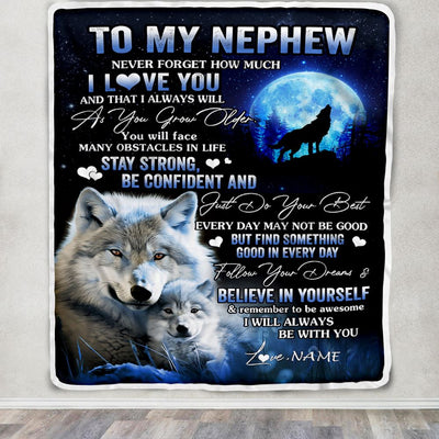 Personalized To My Nephew I Love You Forever Blanket From Aunt Auntie Uncle Wolf Nephew Birthday Gifts Graduation Christmas Customized Fleece Blanket | siriusteestore