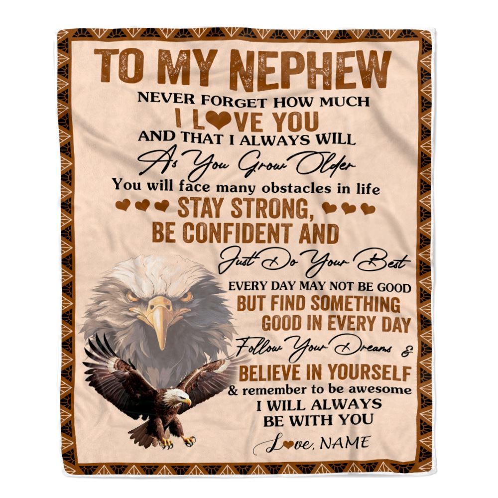 Personalized To My Nephew I Love You Forever Blanket From Aunt Uncle Auntie Eagle Nephew Birthday Gifts Graduation Christmas Customized Fleece Throw Blanket | siriusteestore