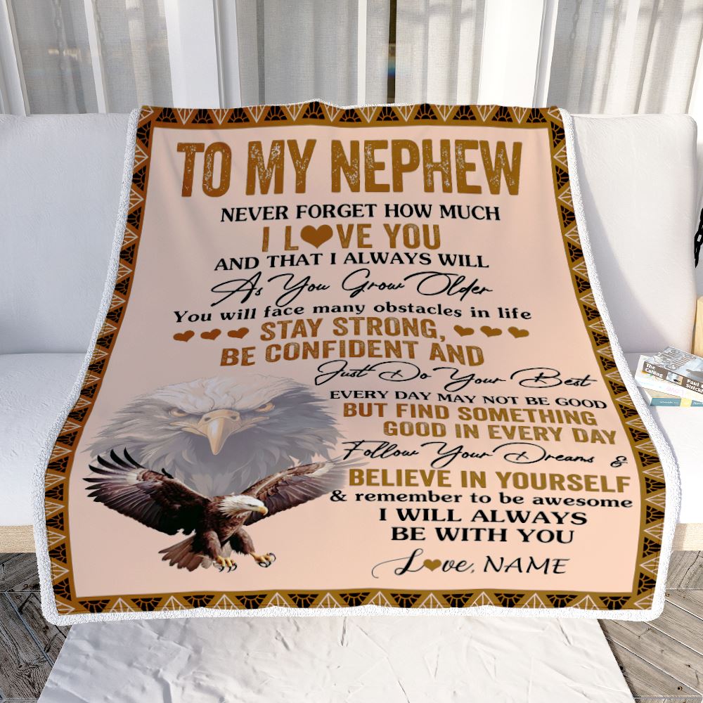 Personalized To My Nephew I Love You Forever Blanket From Aunt Uncle Auntie Eagle Nephew Birthday Gifts Graduation Christmas Customized Fleece Throw Blanket | siriusteestore