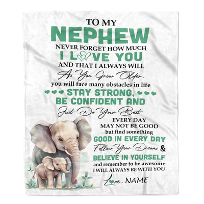 Personalized To My Nephew I Love You Forever Blanket From Aunt Uncle Elephant Nephew Birthday Gifts Graduation Christmas Customized Fleece Throw Blanket | siriusteestore
