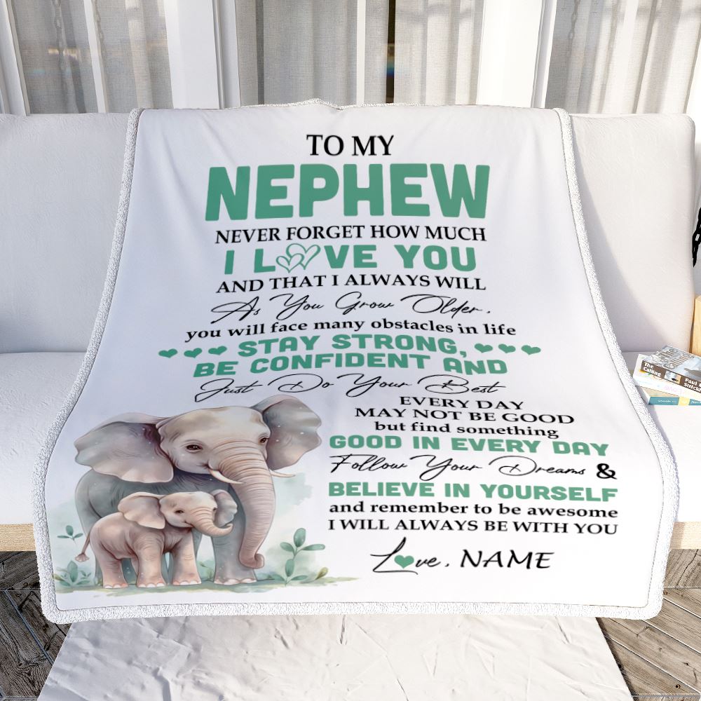 Personalized To My Nephew I Love You Forever Blanket From Aunt Uncle Elephant Nephew Birthday Gifts Graduation Christmas Customized Fleece Throw Blanket | siriusteestore