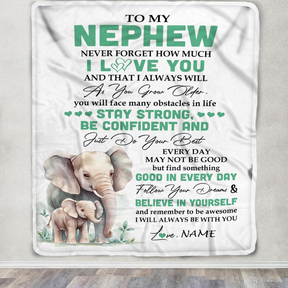 Personalized To My Nephew I Love You Forever Blanket From Aunt Uncle Elephant Nephew Birthday Gifts Graduation Christmas Customized Fleece Throw Blanket | siriusteestore