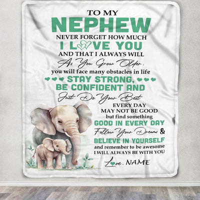 Personalized To My Nephew I Love You Forever Blanket From Aunt Uncle Elephant Nephew Birthday Gifts Graduation Christmas Customized Fleece Throw Blanket | siriusteestore