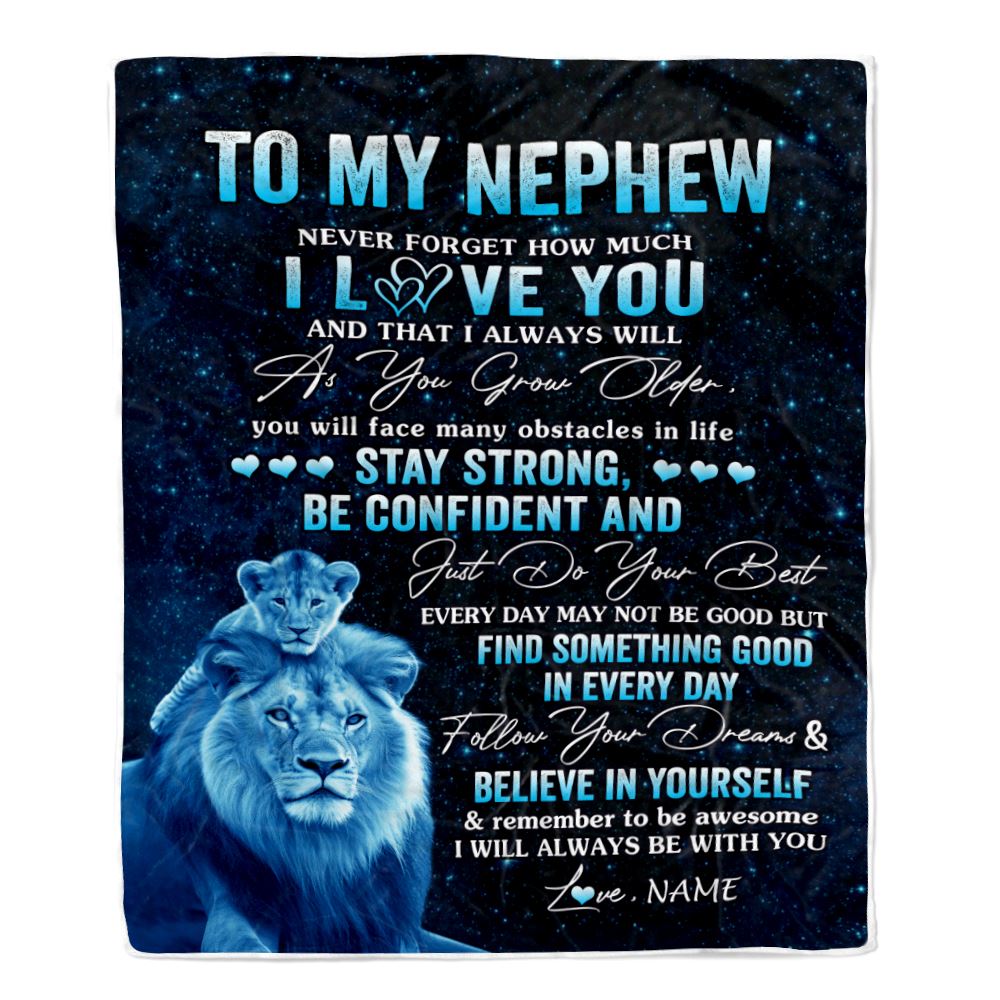 Personalized To My Nephew I Love You Forever Blanket From Uncle Lion Nephew Birthday Gifts Graduation Christmas Customized Fleece Throw Blanket | siriusteestore