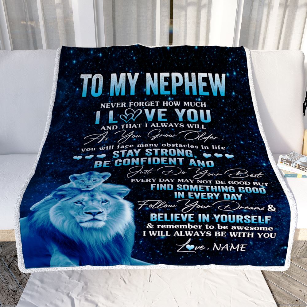 Personalized To My Nephew I Love You Forever Blanket From Uncle Lion Nephew Birthday Gifts Graduation Christmas Customized Fleece Throw Blanket | siriusteestore