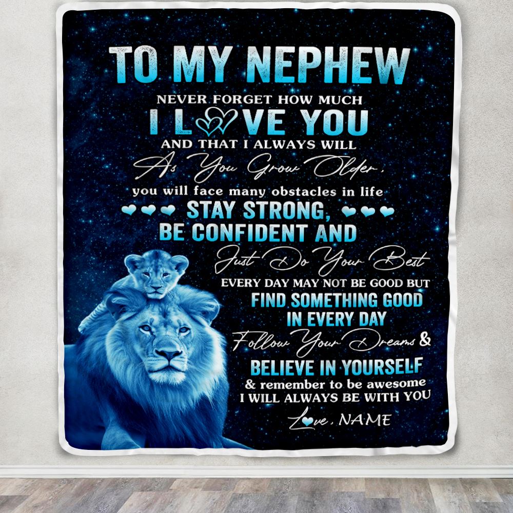 Personalized To My Nephew I Love You Forever Blanket From Uncle Lion Nephew Birthday Gifts Graduation Christmas Customized Fleece Throw Blanket | siriusteestore