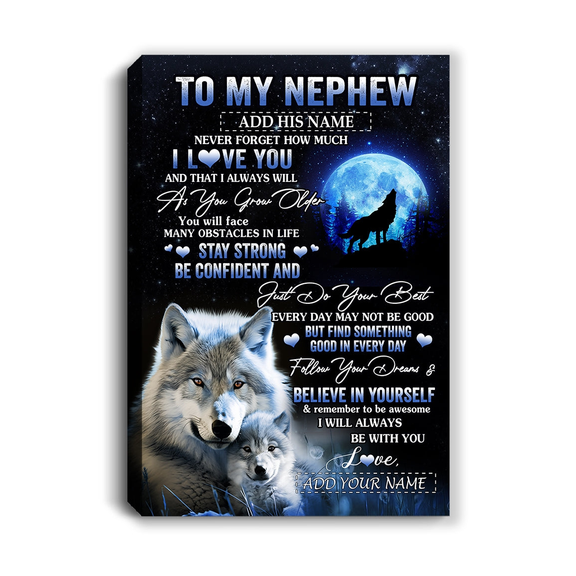 Personalized To My Nephew I Love You Forever Canvas From Aunt Auntie Uncle Wolf Nephew Birthday Gifts Graduation Christmas Custom Wall Art Print Framed Canvas | siriusteestore