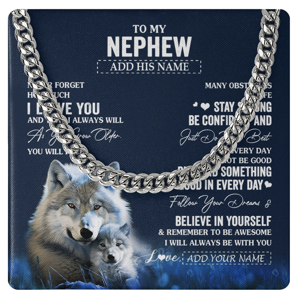 Cuban Link Chain Necklace Stainless Steel | 1 | Personalized To My Nephew I Love You Forever Necklace From Aunt Auntie Uncle Wolf Nephew Birthday Gifts Graduation Christmas Customized Gift Box Message Card | siriusteestore.myshopify