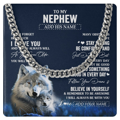 Cuban Link Chain Necklace Stainless Steel | 1 | Personalized To My Nephew I Love You Forever Necklace From Aunt Auntie Uncle Wolf Nephew Birthday Gifts Graduation Christmas Customized Gift Box Message Card | siriusteestore.myshopify