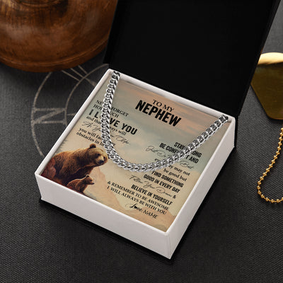 Cuban Link Chain Necklace Stainless Steel | 2 | Personalized To My Nephew I Love You Forever Necklace From Aunt Uncle Bear Nephew Birthday Gifts Graduation Christmas Customized Gift Box Message Card | siriusteestore