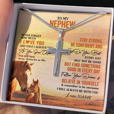 Stainless Cross Necklace Stainless Steel | 2 | Personalized To My Nephew I Love You Forever Necklace From Uncle Aunt Auntie Horse Nephew Birthday Gifts Graduation Christmas Customized Gift Box Message Card | siriusteestore