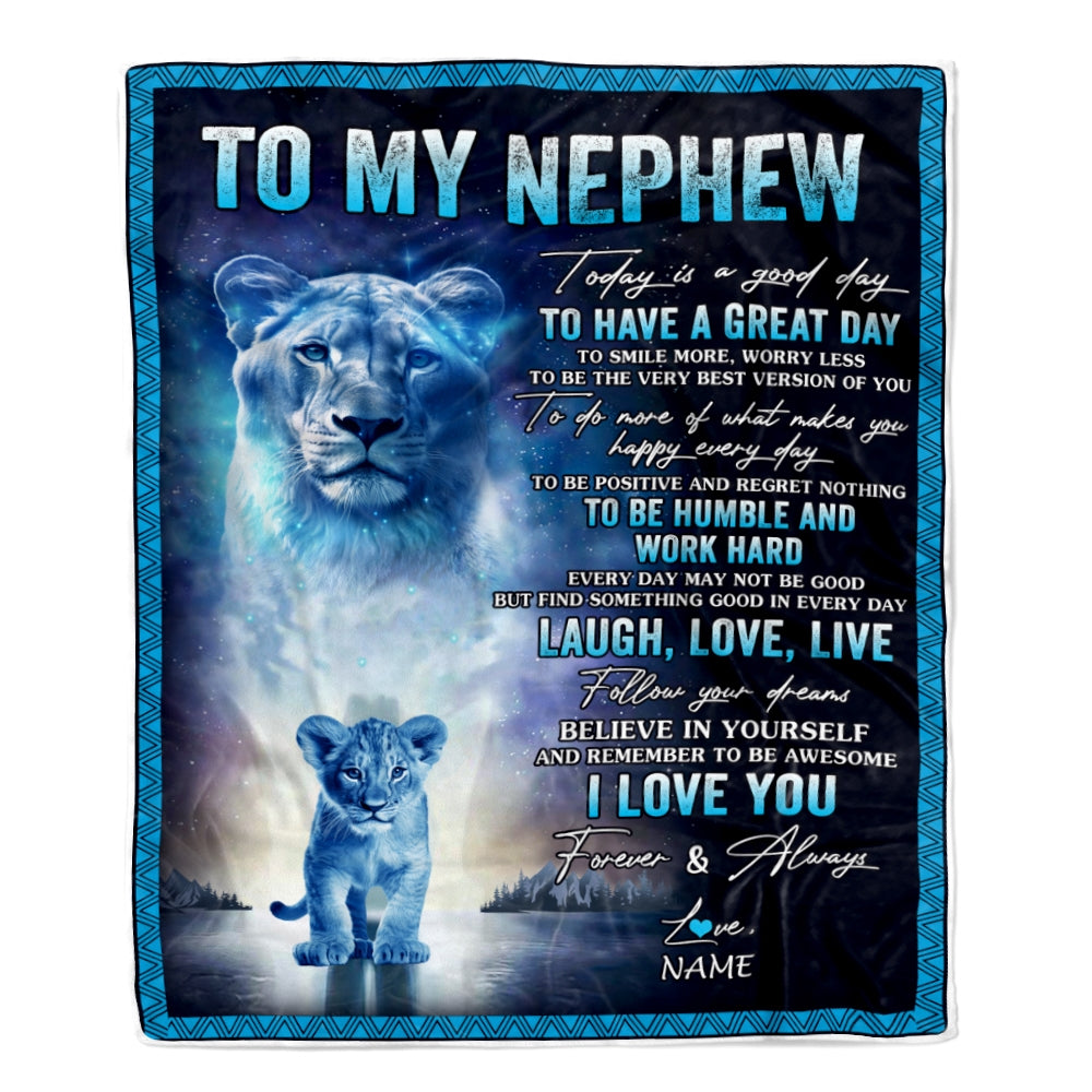 Personalized To My Nephew Lion Blanket From Aunt Auntie Every Day Laugh Love Live Nephew Birthday Graduation Christmas Customized Bed Fleece Throw Blanket | siriusteestore