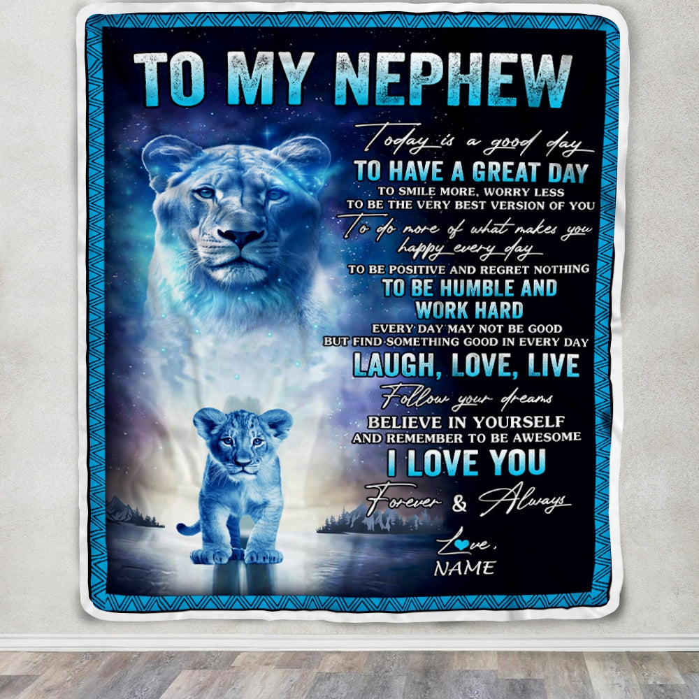Personalized To My Nephew Lion Blanket From Aunt Auntie Every Day Laugh Love Live Nephew Birthday Graduation Christmas Customized Bed Fleece Throw Blanket | siriusteestore