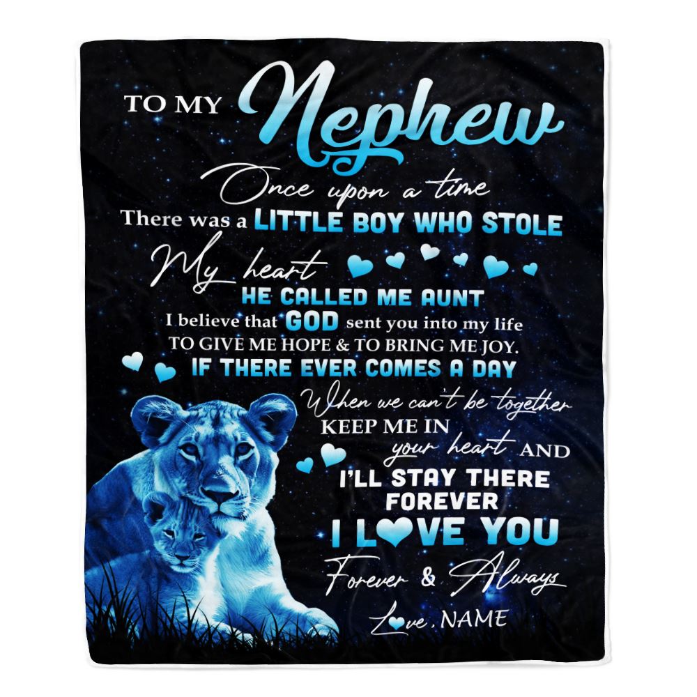 Personalized To My Nephew Lion Blanket From Aunt Auntie I'll Stay There Forever Nephew Birthday Graduation Christmas Customized Bed Quilt Fleece Blanket | siriusteestore