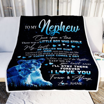 Personalized To My Nephew Lion Blanket From Aunt Auntie I'll Stay There Forever Nephew Birthday Graduation Christmas Customized Bed Quilt Fleece Blanket | siriusteestore