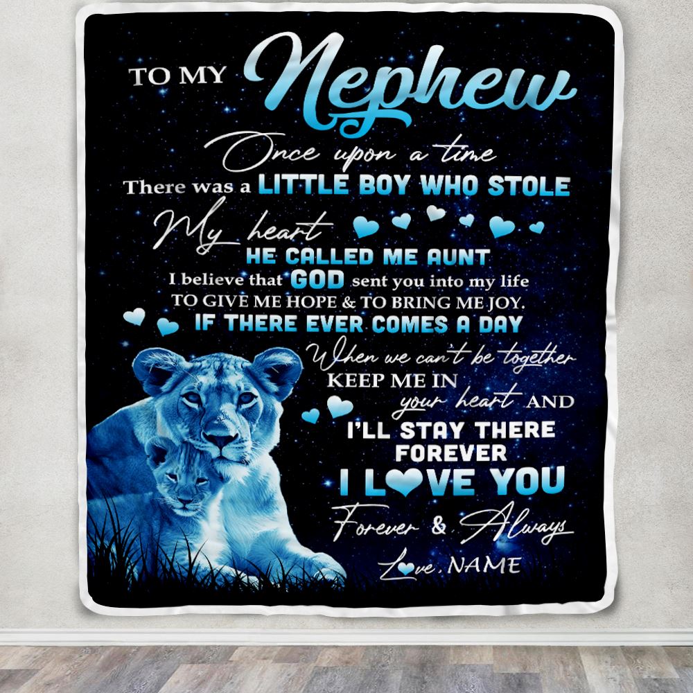Personalized To My Nephew Lion Blanket From Aunt Auntie I'll Stay There Forever Nephew Birthday Graduation Christmas Customized Bed Quilt Fleece Blanket | siriusteestore