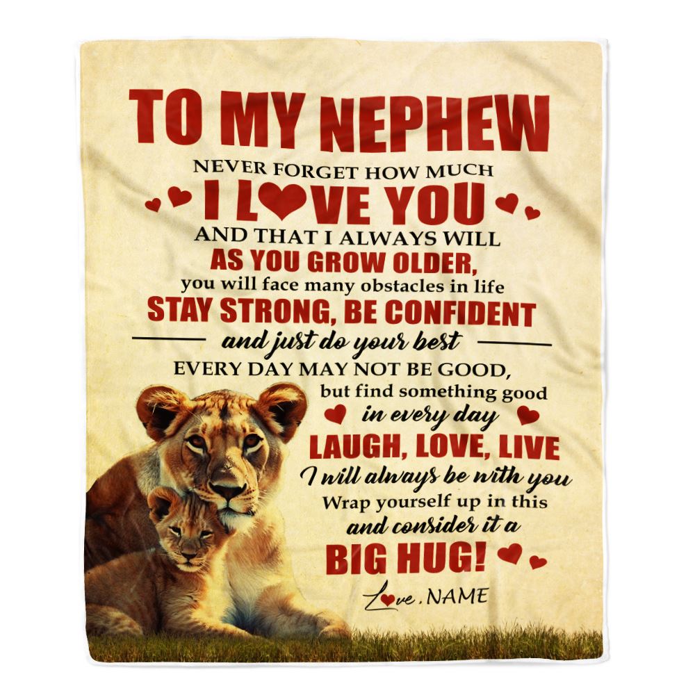 Personalized To My Nephew Lion Blanket From Aunt Auntie Never Forget How Much I Love You Nephew Birthday Graduation Christmas Customized Bed Fleece Blanket | siriusteestore