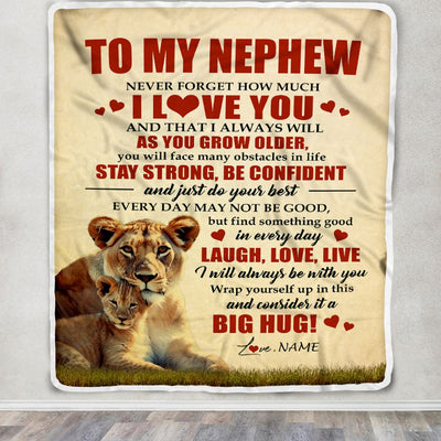 Personalized To My Nephew Lion Blanket From Aunt Auntie Never Forget How Much I Love You Nephew Birthday Graduation Christmas Customized Bed Fleece Blanket | siriusteestore